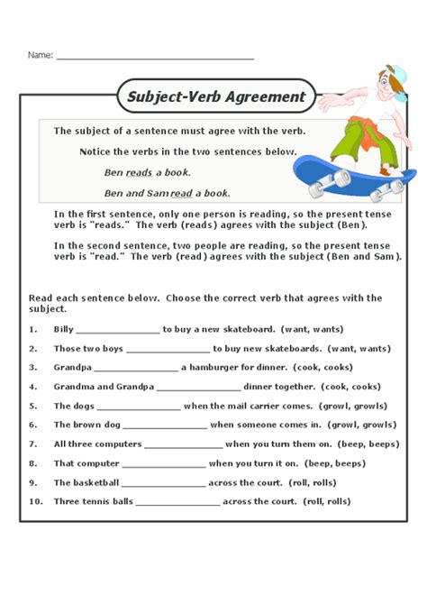 Noun Verb Agreement Worksheets Grade 2 Noun Verb Agreement English