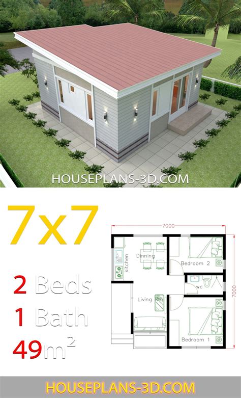 Small House Design 7x7 With 2 Bedrooms Mit Bildern In 2020 Small