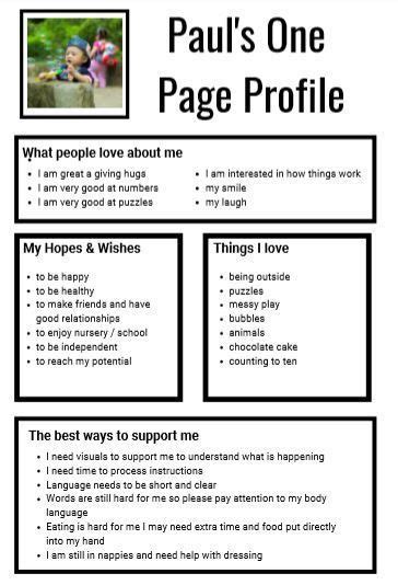 One Page Profile Learning Stories Therapy Worksheets Learning Stories Examples