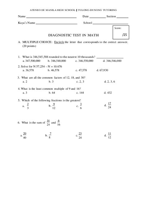 Doc Math Diagnostic Test Haydn Famadico