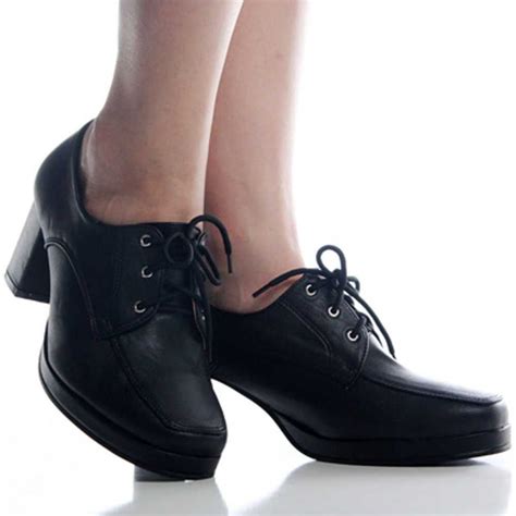 Black Lace Up High Heel Oxford Shoes Black Lace Up Oxford Work Closed