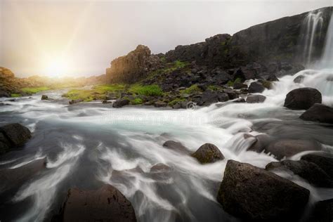 Oxararfoss Waterfall In Thingvellir Iceland Stock Photo Image Of
