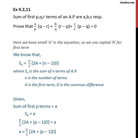 Question 11 Sum Of First P Q R Terms Of Ap Are A B C
