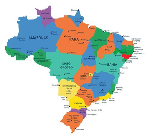 The Detailed Map Of The Brazil With Regions Or States And Cities