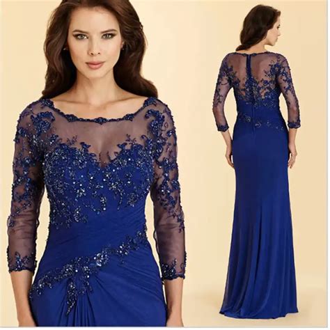 Elegant Navy Blue Lace Mother Of The Bride Dresses Plus Size Floor