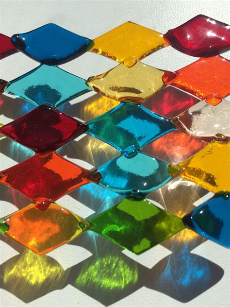 Rainbow Fused Glass Suncatcher Rainbow Art Glass Geometric Etsy Fused Glass Artwork Fused