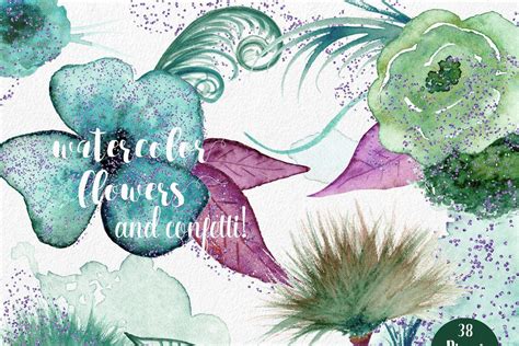 Teal & Purple Watercolor Floral Set | Floral watercolor, Watercolor splash, Purple watercolor