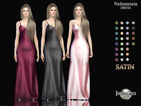 Jomsims Nelmnessia Satin Dress Sims 4 Dresses Dress Sims 4 Mods