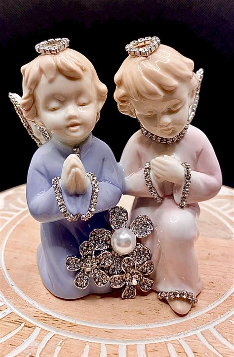Vintage Ceramic Angels Statue With Embellishments Etsy