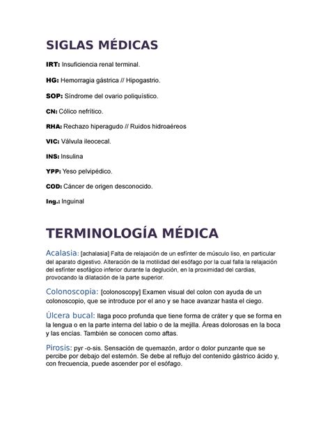 Siglas Y Terminologia Medica Siglas MÉdicas Irt Insuficiencia Renal