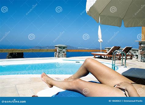Sunbathing On Santorini Island Stock Image Image 1868063