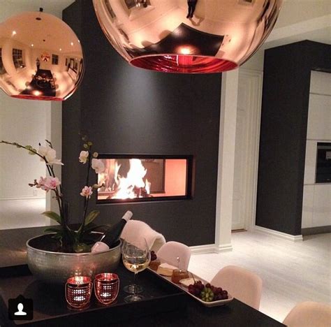Black Feature Wall Love The Copper Light Shades And Home Accessories