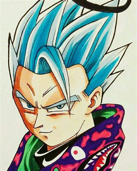 A Drawing Of Gohan With Blue Hair And An Evil Look On Its Face