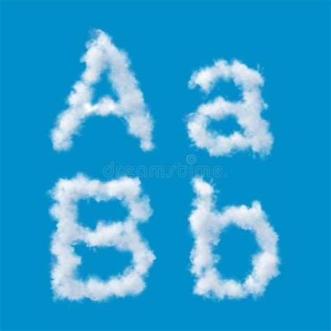 White Alphabet Made Of Clouds On A Blue Sky Uppercase And Lowercase