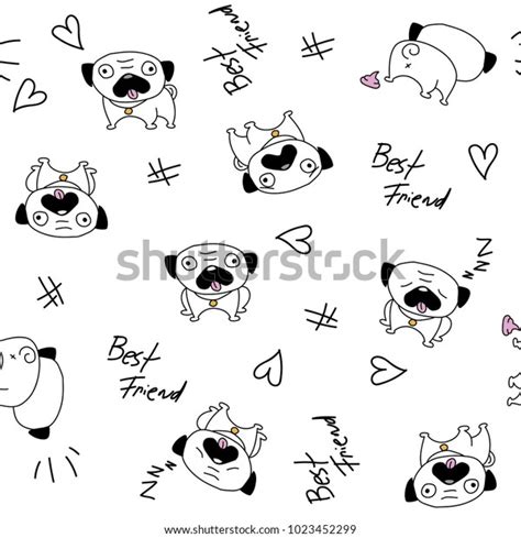 Cute Illustration Pug Pattern Stock Vector Royalty Free 1023452299