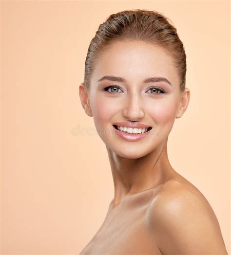 Beautiful Face Of Smiling Woman With Clean Fresh Skin Stock Image