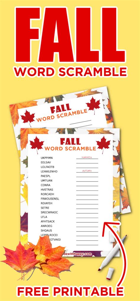 Free Fall Word Scramble Printable Puzzle Made With Happy