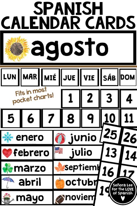 Spanish Calendar Cards Spanish Days Of The Week Months Classroom