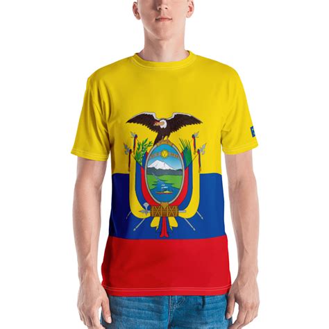 With the coat of arms superimposed at the center of the flag. Ecuador Flag Men's T-shirt - Flag and Country