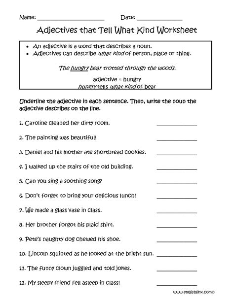 adjectives worksheet  grade   letter worksheets