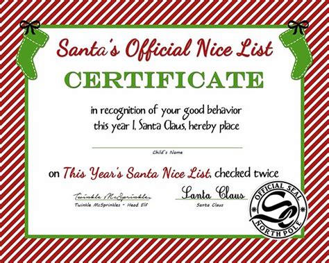 If you don't want to make your own template, you can search online for free ones. FREE Santa's Official Nice List Certificate (Printable ...