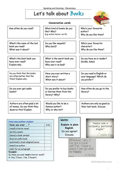Lets Talk About Books English Esl Worksheets Learn English