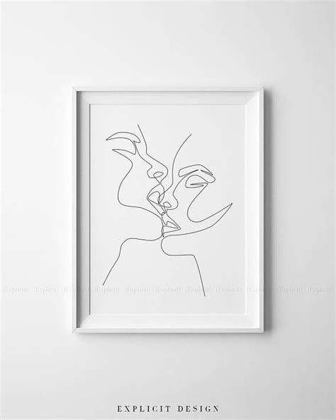 Nordic black white minimalist lines abstract hug kiss love couple romantic decoration wall painting home canvas printing poster. Couple Kiss Printable, One Line Drawing Print, Black and ...