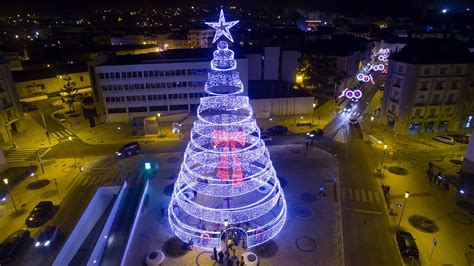 One Of The Largest Christmas Tree Aerial View At Night