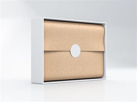 Download Opened White Gift Box Mockup With Brown Kraft Wrapping Paper And Sticker Stock Photo - Download ...