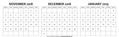 3 Month Calendar November December January 3 Month Calendar Calendar