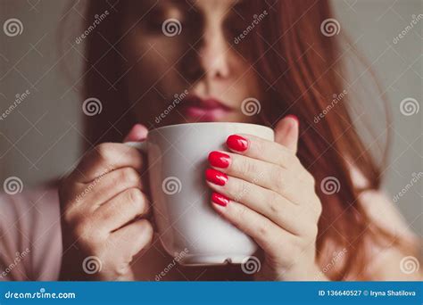 Young Woman Enjoying Morning Coffee Stock Image Image Of Girl Coffee 136640527