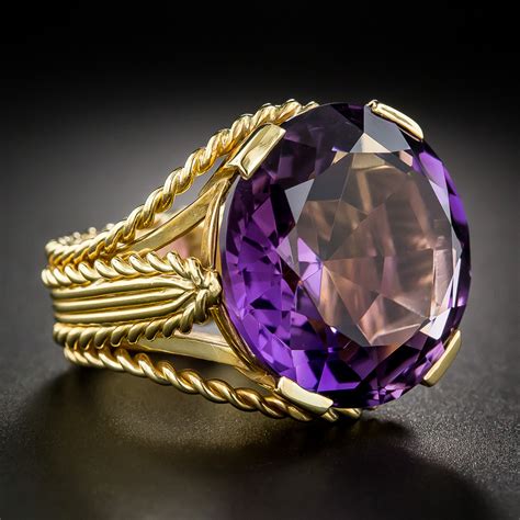 Large Round Amethyst Ring In K Yellow Gold