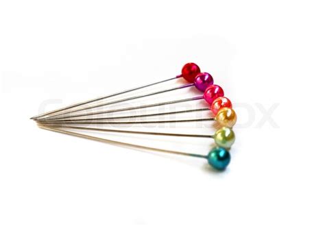 Seven Colorful Sewing Pins On A White Background Stock Photo Colourbox