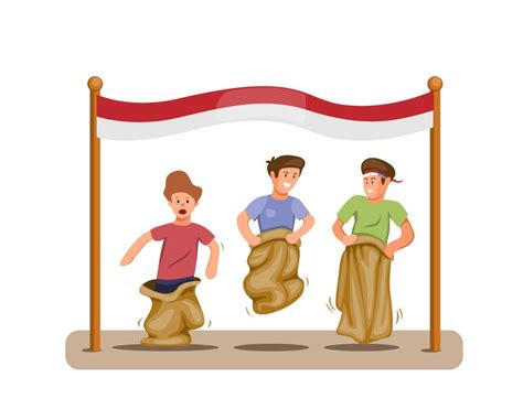 Boys Play Sack Race Competition To Celebration Indonesian Independence