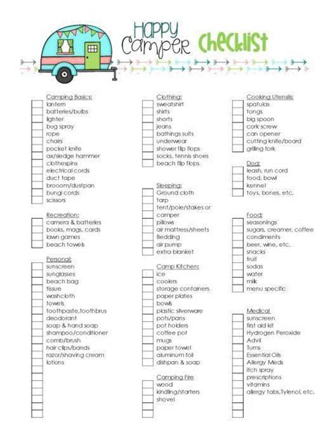 Printable Camper Check List Template
