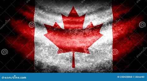 Canada Wavy Flag In Grunge Style With Darkened Edges Aged Texture 3d Render Stock Illustration
