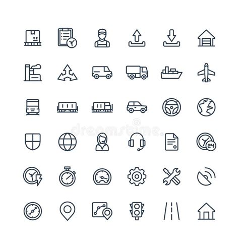 Vector Thin Line Icons Set With Construction Industrial Architectural
