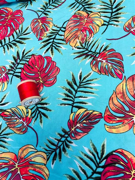Tropical Leaf Print Viscose Fabric Colourful Dressmaking Etsy