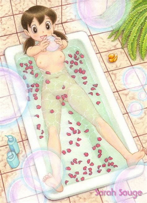 Sarah Sauge Minamoto Shizuka Doraemon 1girl Barefoot Bath Bath Toy Bathtub Breasts