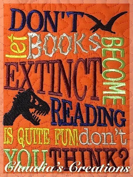 Dont Let Books Become Extinct Subway Word Art Embroidery Saying For