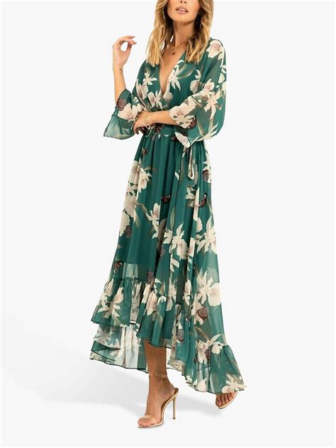 Urban Touch Floral Print Dipped Hem Midi Dress Greenmulti At John Lewis And Partners