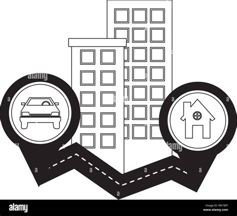 Way Road With Buildings And Important Places Vector Illustration Design