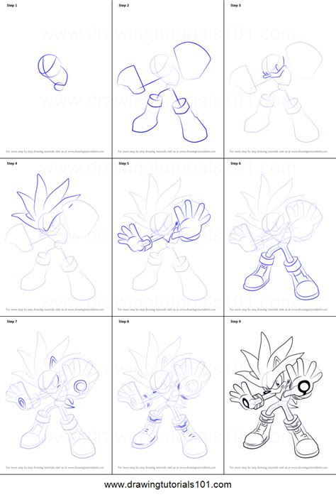 How To Draw Silver The Hedgehog From Sonic The Hedgehog Printable Step