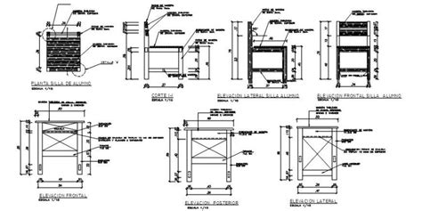 Wooden Student Chair Elevation Section And Carpentry Details Dwg File