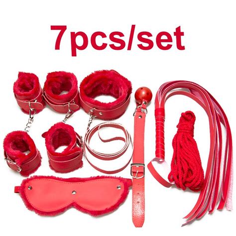 Buy 7 Pcs Lot Pink Sex Flirt Toys Sex Handcuffs Collar Ball Gag Whip Blindfold