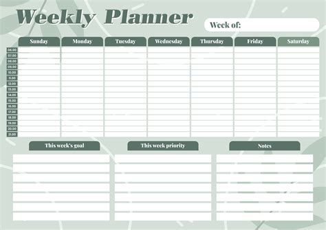 Weekly Hourly Schedule Template Printable