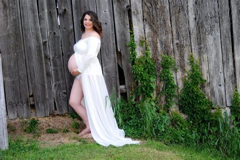 23＄ Maternity Off Shoulder Chiffon Gown Split Front Maxi Photography Dress For Photo Shoot