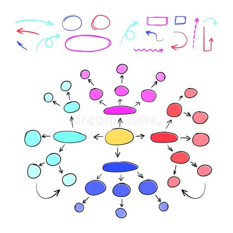 Vector Drawn Colorful Mind Mapping Template And Arrows Scribble