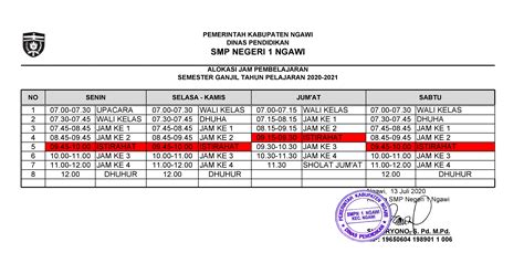 Kurikulum » Jadwal Pelajaran » SMPN 1 Ngawi
