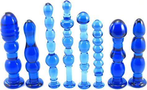 Blue Glass Anal Plug Buttplug Set Anal Glass Dildo Vagina Plug Dilatador Anal Beads